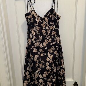 Altar’d State Black Floral Midi Dress With Tie Straps Womens Size S